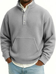 Men's Waffle Quarter Zip Stand Collar Sweatshirt with Kangaroo Pockets