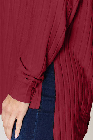 Women's Basic Bae Full Size Ribbed Round Neck Slit T-Shirt