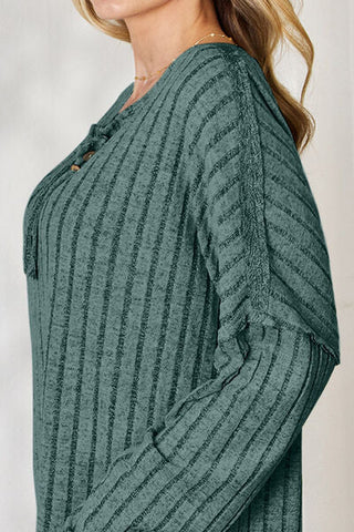 Women's Basic Bae Full Size Ribbed Half Button Long Sleeve T-Shirt