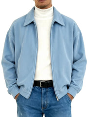 Men's Stylish Vintage Ribbed Fabric Long-sleeved Lapel Motorcycle Jacket