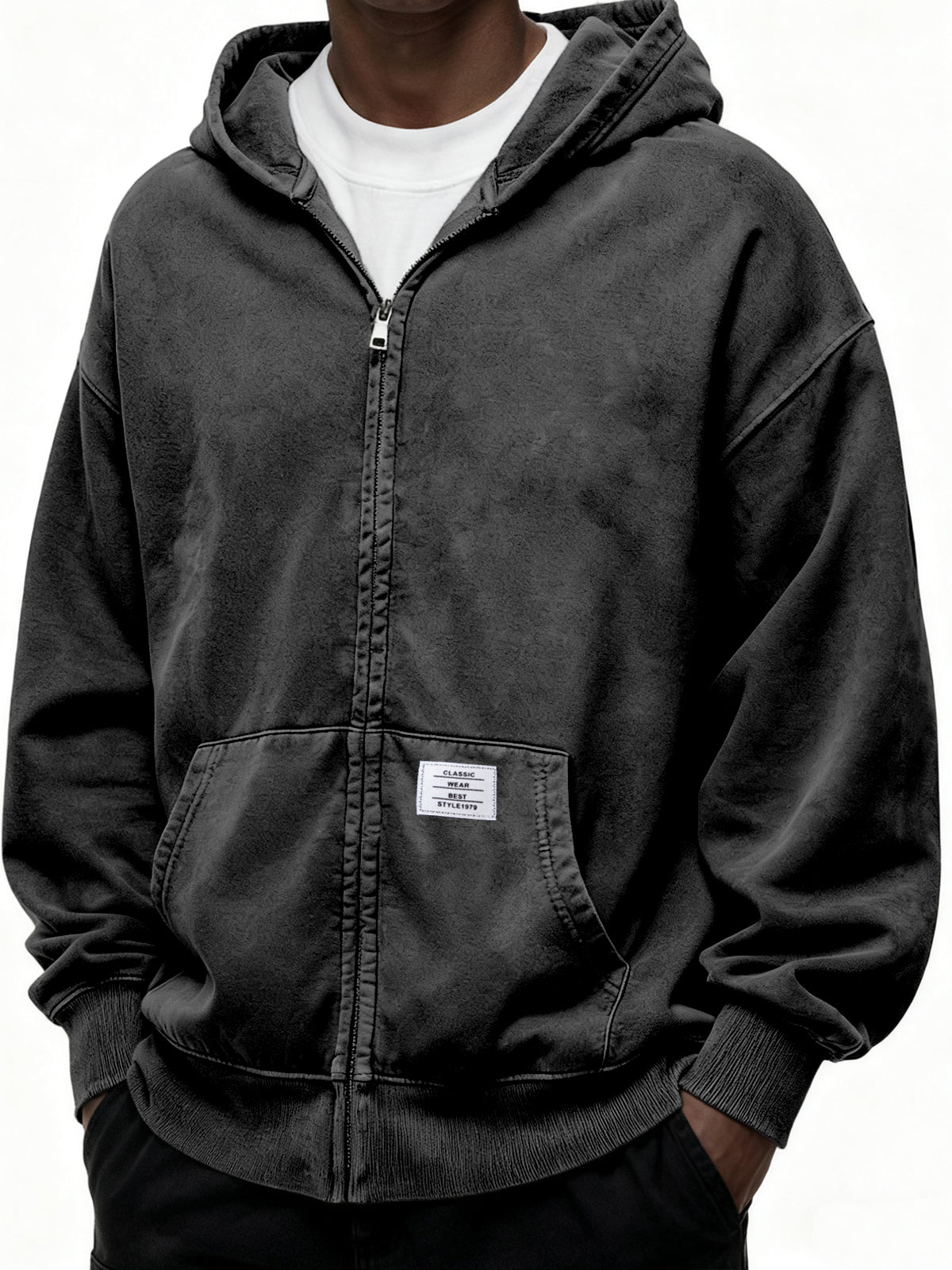 Heavyweight Hooded Full-zip Cardigan Sweatshirt with Kangaroo Pocket and Label