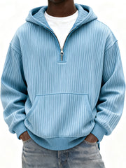 Men's Ribbed Quarter Zip Hoodie with Kangaroo Pocket