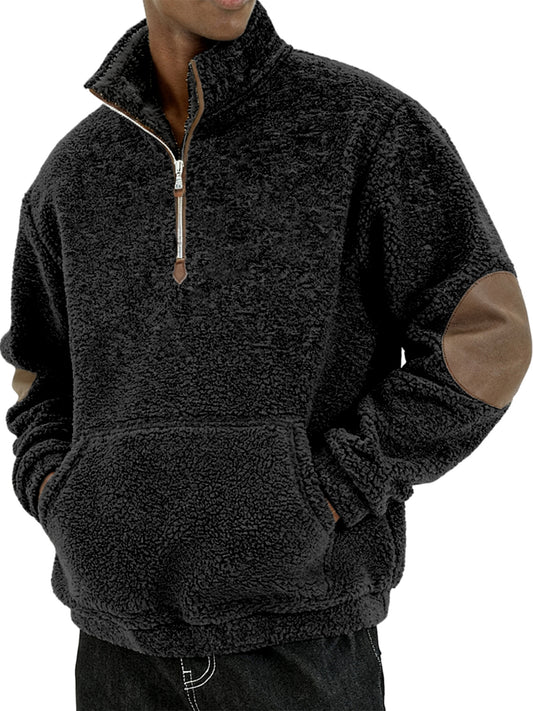 Men's Sherpa Cozy and Stylish Half - Zip Pullover with Elbow Patches