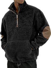 Men's Sherpa Cozy and Stylish Half - Zip Pullover with Elbow Patches