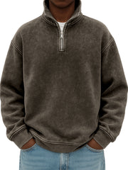 Men's Stylish Quarter-zip Distressed Stand Collar Basic Pullover