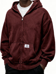 Heavyweight Hooded Full-zip Cardigan Sweatshirt with Kangaroo Pocket and Label