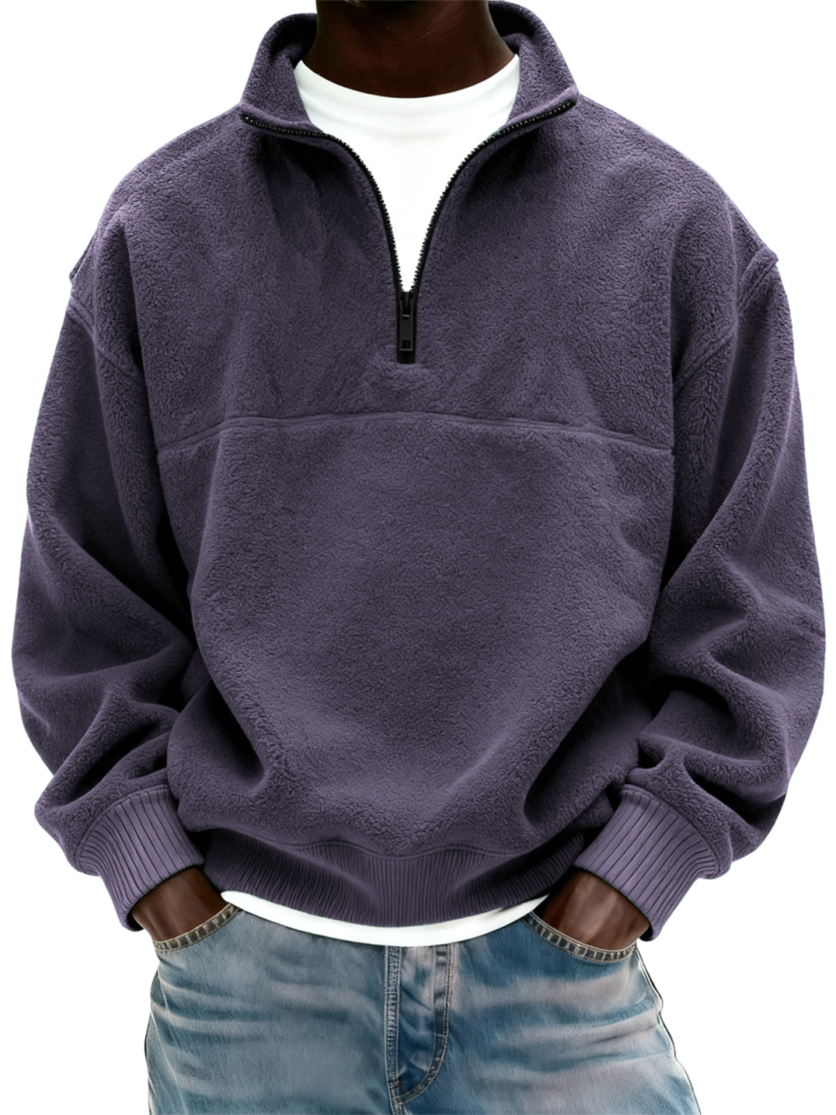 Men's Polar Fleece Quarter Zip Pullover Sweatshirt