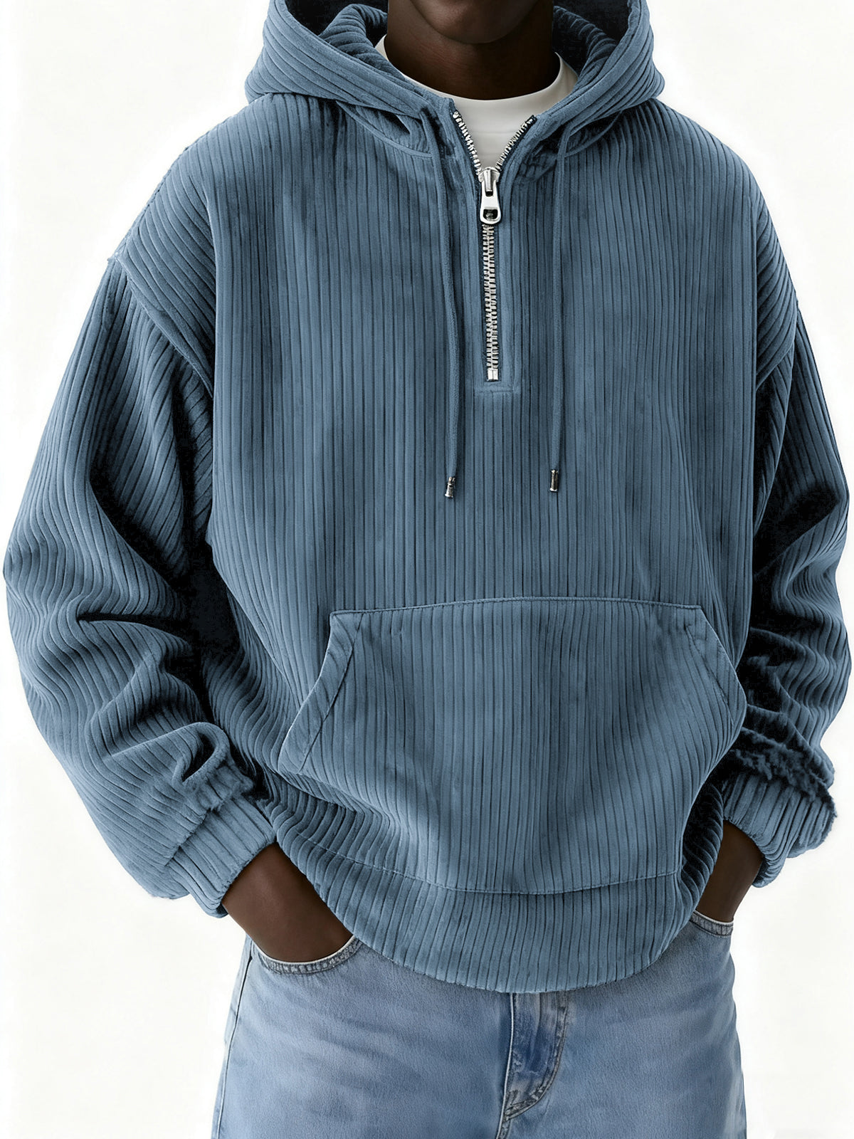 Men's Half-Zip Hooded Corduroy Pit Sweatshirt