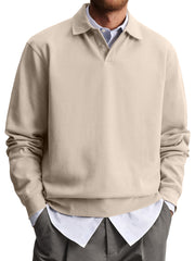 Men's Casual Lapel Comfortable Solid Color Polo Sweatshirt