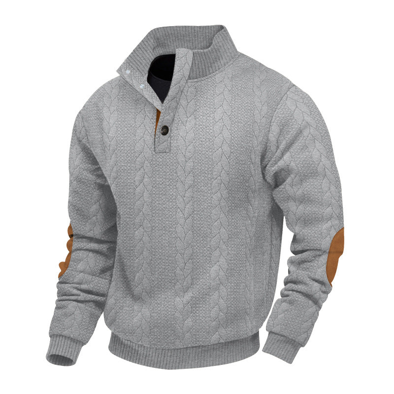 Men's Casual Stand Collar Cashmere Button Long Sleeve Sweatshirt