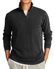 Men's Retro Casual Stand Collar Half-Zip Solid Color Long Sleeve T-Shirt