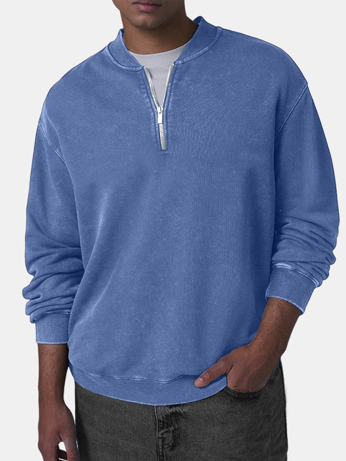Men's Retro Casual Baseball Collar Zip Long Sleeve Top