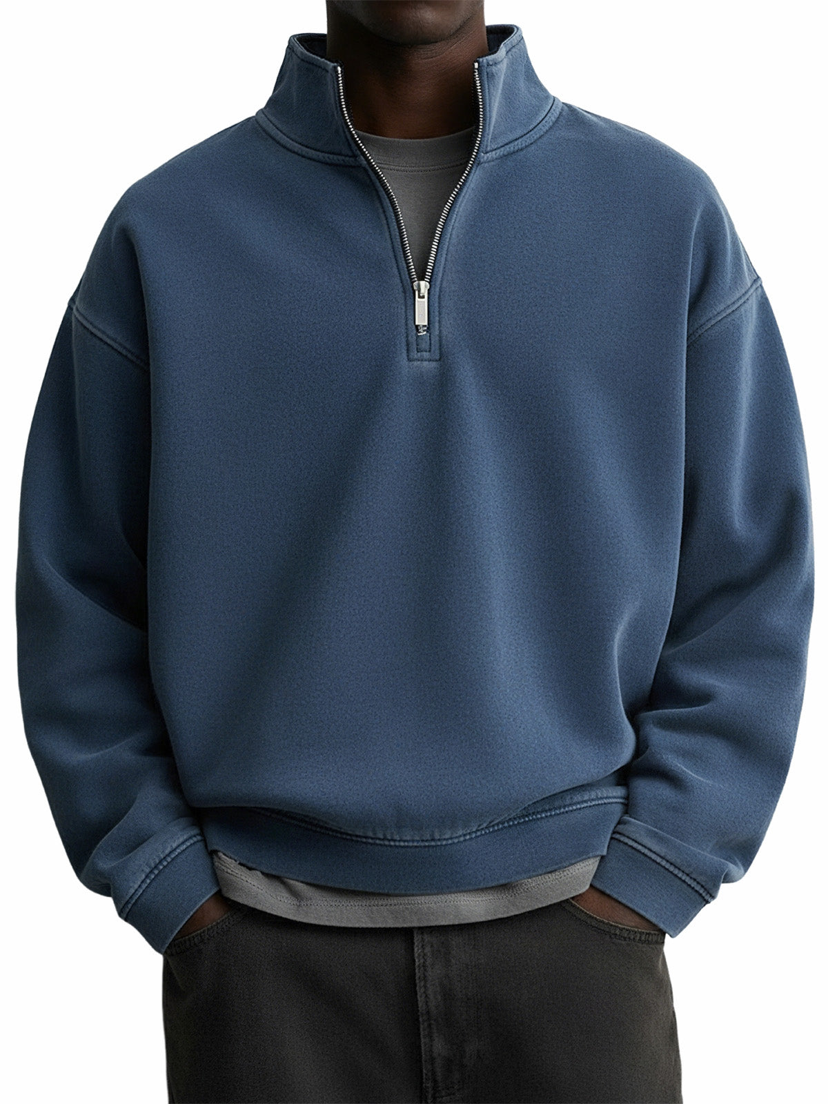 Men's Stylish Vintage Distressed Quarter-zip Stand-up Collar Sweatshirt