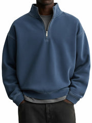 Men's Stylish Vintage Distressed Quarter-zip Stand-up Collar Sweatshirt