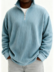 Men's Quarter-Zip Stylish Pleated Ribbed Pullover