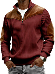 Men's Vintage Wide-ribbed Quarter-zip Suede Stitching Pullover