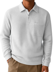 Men's Casual Comfortable Waffle Pocket Long-sleeved Polo Shirt
