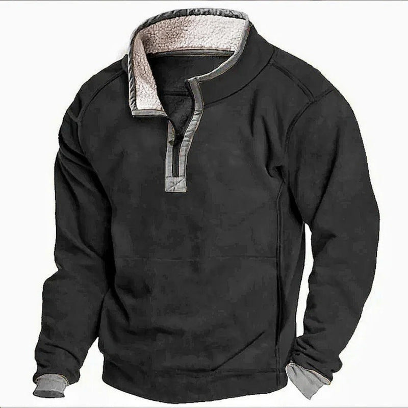 Men's Casual Stand Collar Pocket Cashmere Sweatshirt