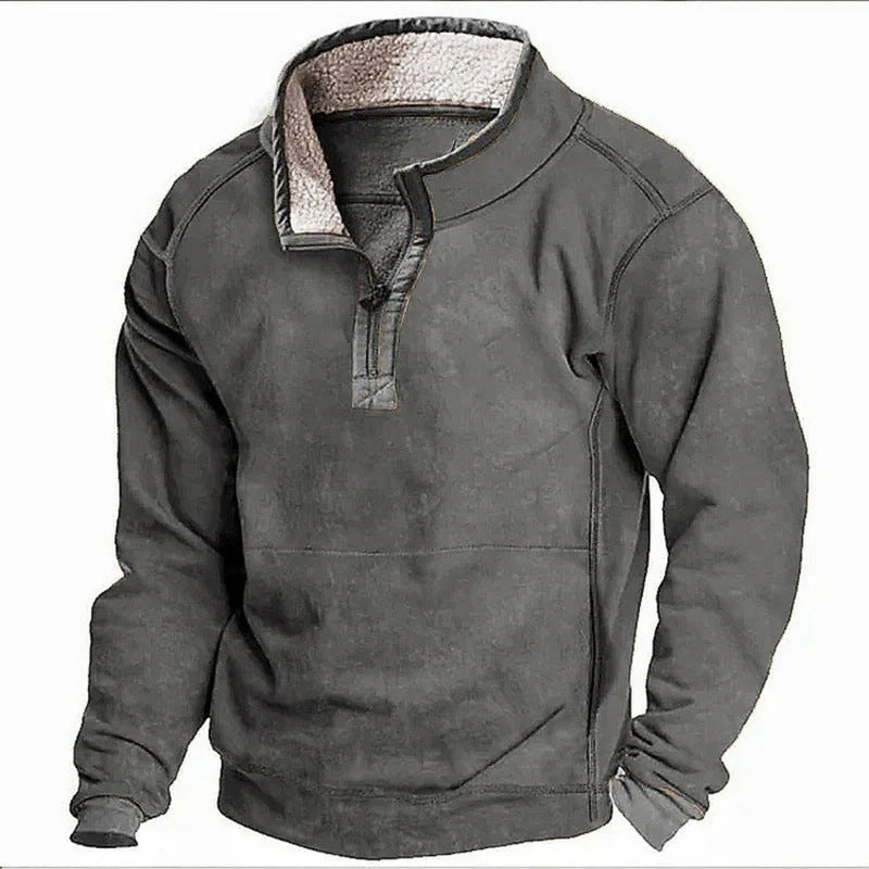 Men's Casual Stand Collar Pocket Cashmere Sweatshirt