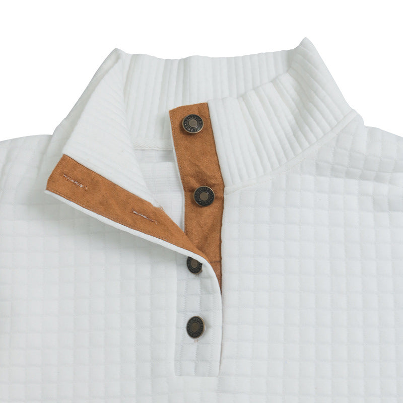 🔥Men's Outdoor Casual Stand Button Long Sleeve Waffle Golf Sweater