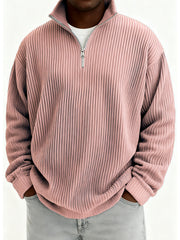 Men's Quarter-Zip Stylish Pleated Ribbed Pullover