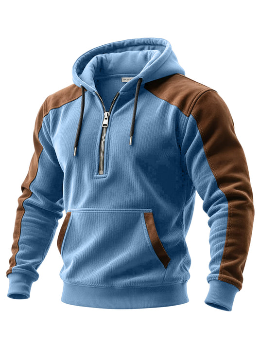 Men's Casual Retro Colorblock Zip  Hooded Sweatshirt
