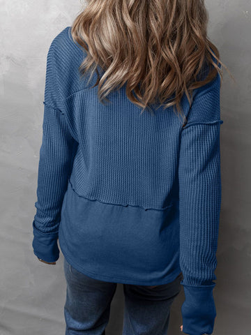 Women's Waffle-Knit Notched Long Sleeve T-Shirt