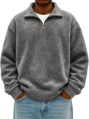 Men's Quarter Zip Stylish Suede Distressed Pullover
