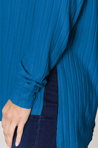 Women's Basic Bae Full Size Ribbed Round Neck Slit T-Shirt