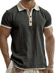 Men's Breathable Linen Crinkled Casual Colorblock Vacation Daily Short-sleeved Polo Shirt