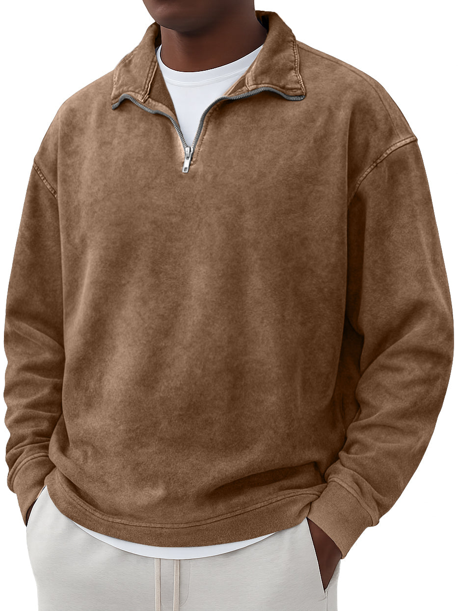 Men's Vintage Washed And Distressed Quarter Zip Sweatshirt