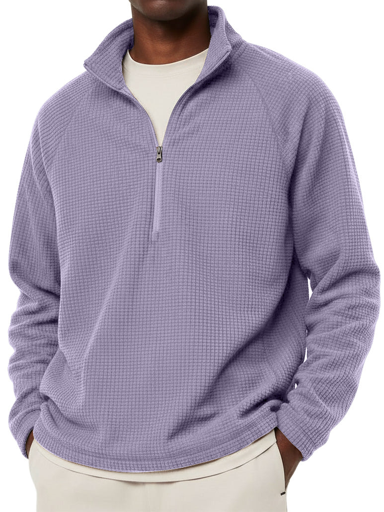 Men's Casual Solid Corduroy Stand Collar Zipper  Sweatshirt