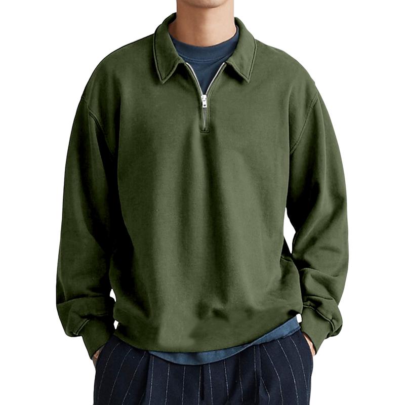 Men's Casual Half-zip Lapel Loose Pullover Polo Shirt