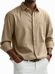 Men's Casual Cotton Pocket Basic Long Sleeve Shirt