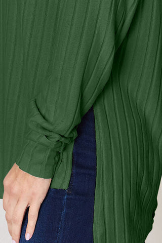 Women's Basic Bae Full Size Ribbed Round Neck Slit T-Shirt