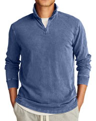 Men's Retro Casual Stand Collar Half-Zip Solid Color Long Sleeve T-Shirt