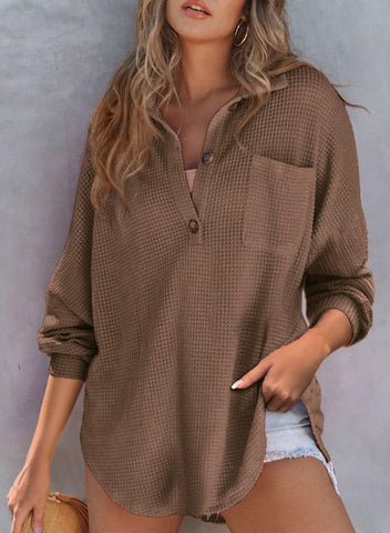 Women's Waffle Knit Henley Button Shirt Jacket