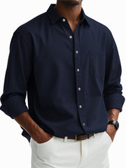 Men's Casual Cotton Pocket Basic Long Sleeve Shirt