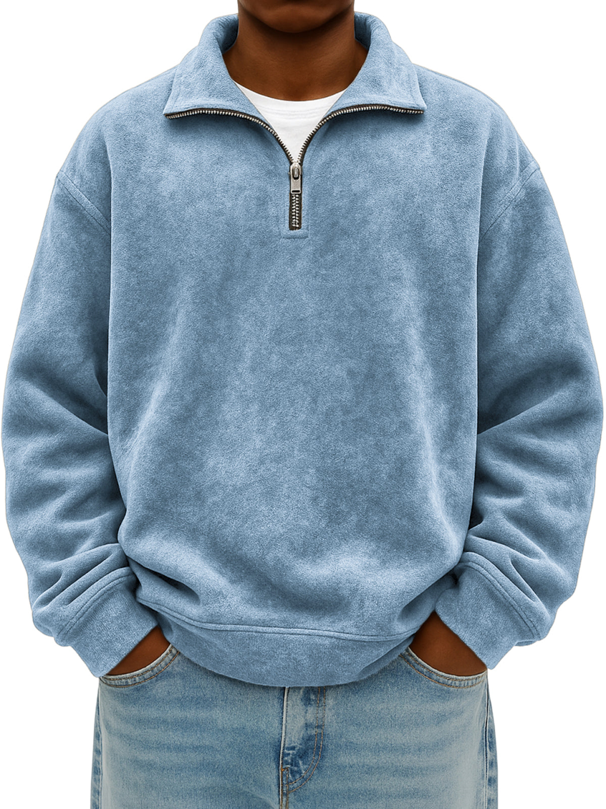 Men's Quarter Zip Stylish Suede Distressed Pullover