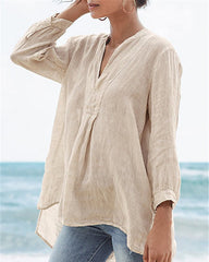 Fashion Linen Solid Color Loose Shirt - S/5XL