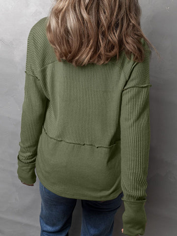 Women's Waffle-Knit Notched Long Sleeve T-Shirt