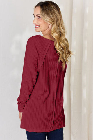 Women's Basic Bae Full Size Ribbed Round Neck Slit T-Shirt