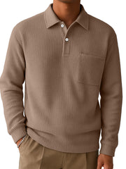 Men's Casual Comfortable Waffle Pocket Long-sleeved Polo Shirt