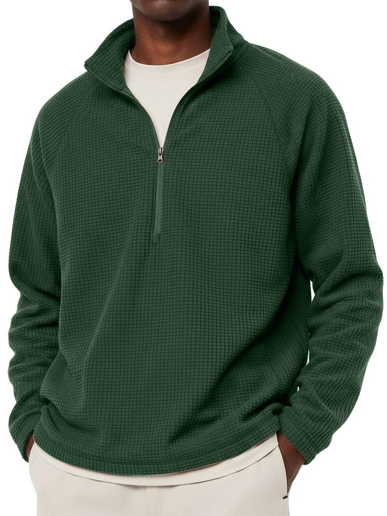 Men's Casual Solid Corduroy Stand Collar Zipper  Sweatshirt