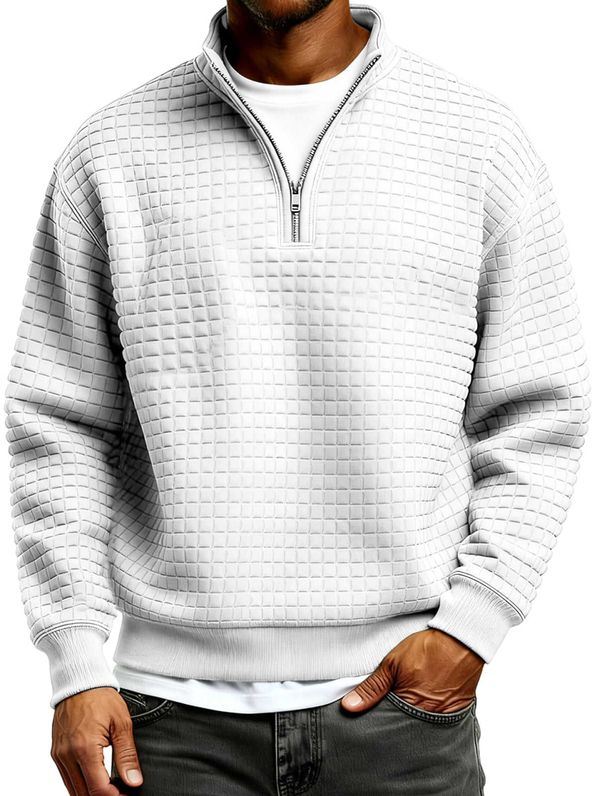 Men's Simple Quilted Quarter Zip Everyday Pullover