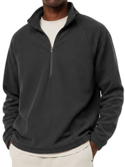 Men's Casual Solid Corduroy Stand Collar Zipper  Sweatshirt