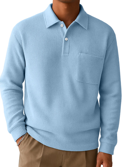 Men's Casual Comfortable Waffle Pocket Long-sleeved Polo Shirt