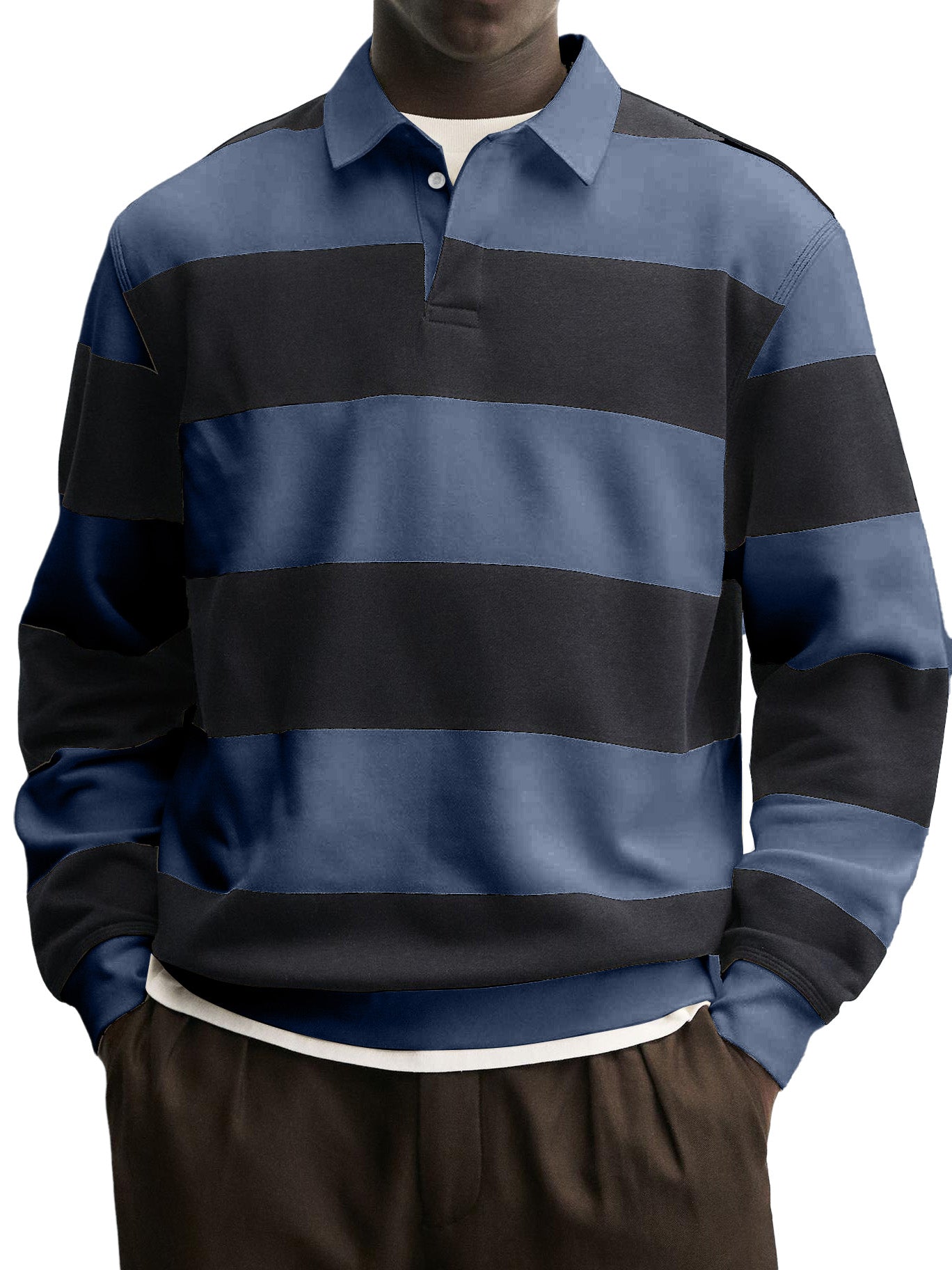 Men's Casual Striped Contrast Collar Polo Shirt
