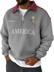 Men's Stylish Vintage American Print Contrast Zipper Sweatshirt