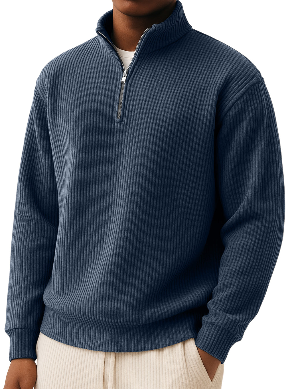 Men's Simple Casual Quarter Zip Long-sleeved T-shirt